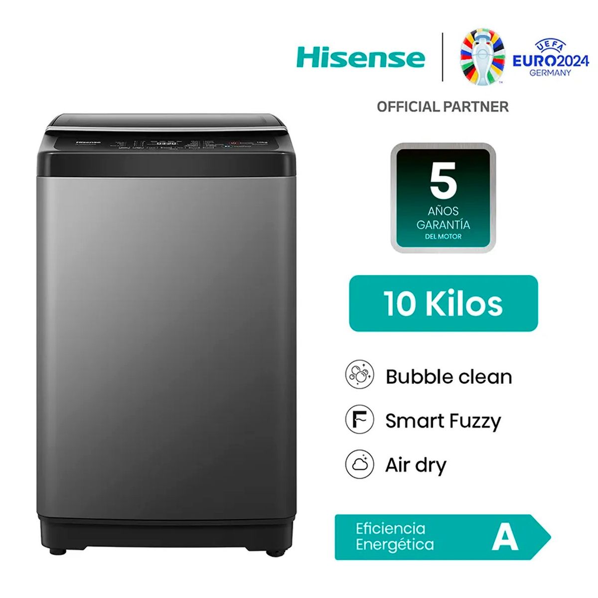 HISENSE - Lavadora Hisense10 Kg Carga Superior Automática Negro Claro