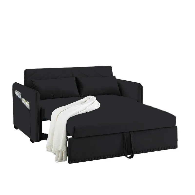 BARAKA HOME - Sofá Cama Filipos con Almohadas y Bolsillos Laterales 2 Plz - Negro