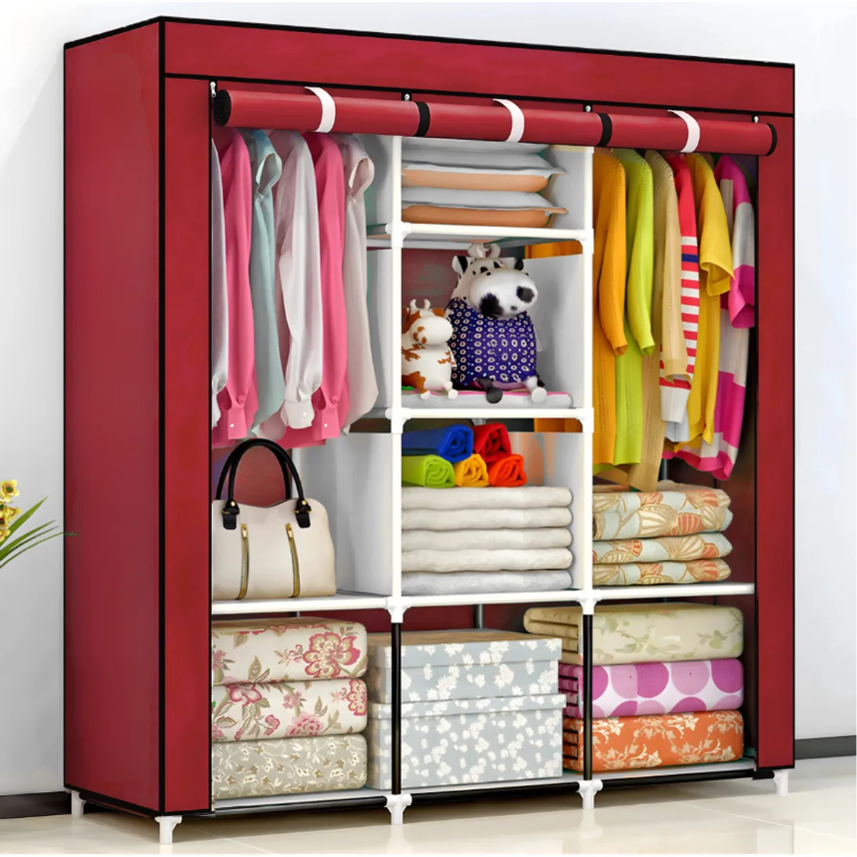 SM - ROPERO ARMABLE - TUBOS CROMADOS INOXIDABLE DE 3 CUERPOS ROJO