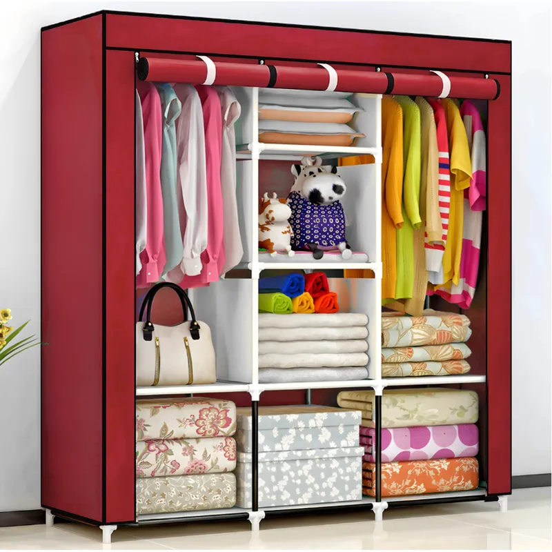 SM - ROPERO ARMABLE - TUBOS CROMADOS INOXIDABLE DE 3 CUERPOS ROJO