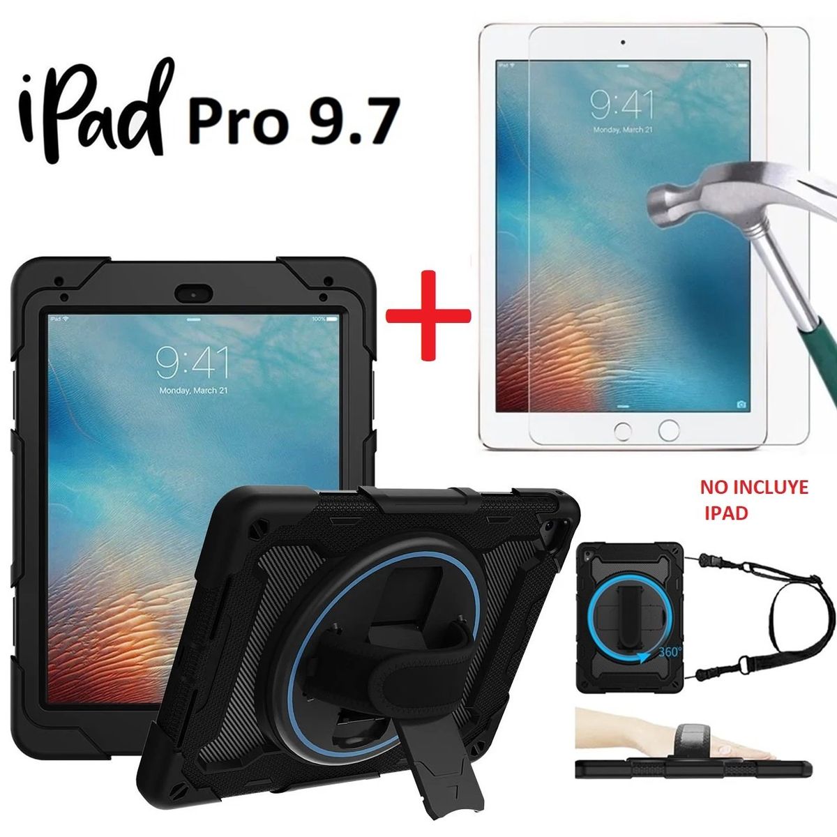 GENERICO - Funda Anti Golpes + Mica Vidrio para iPad Pro 9.7 A1673 A1674 A1675