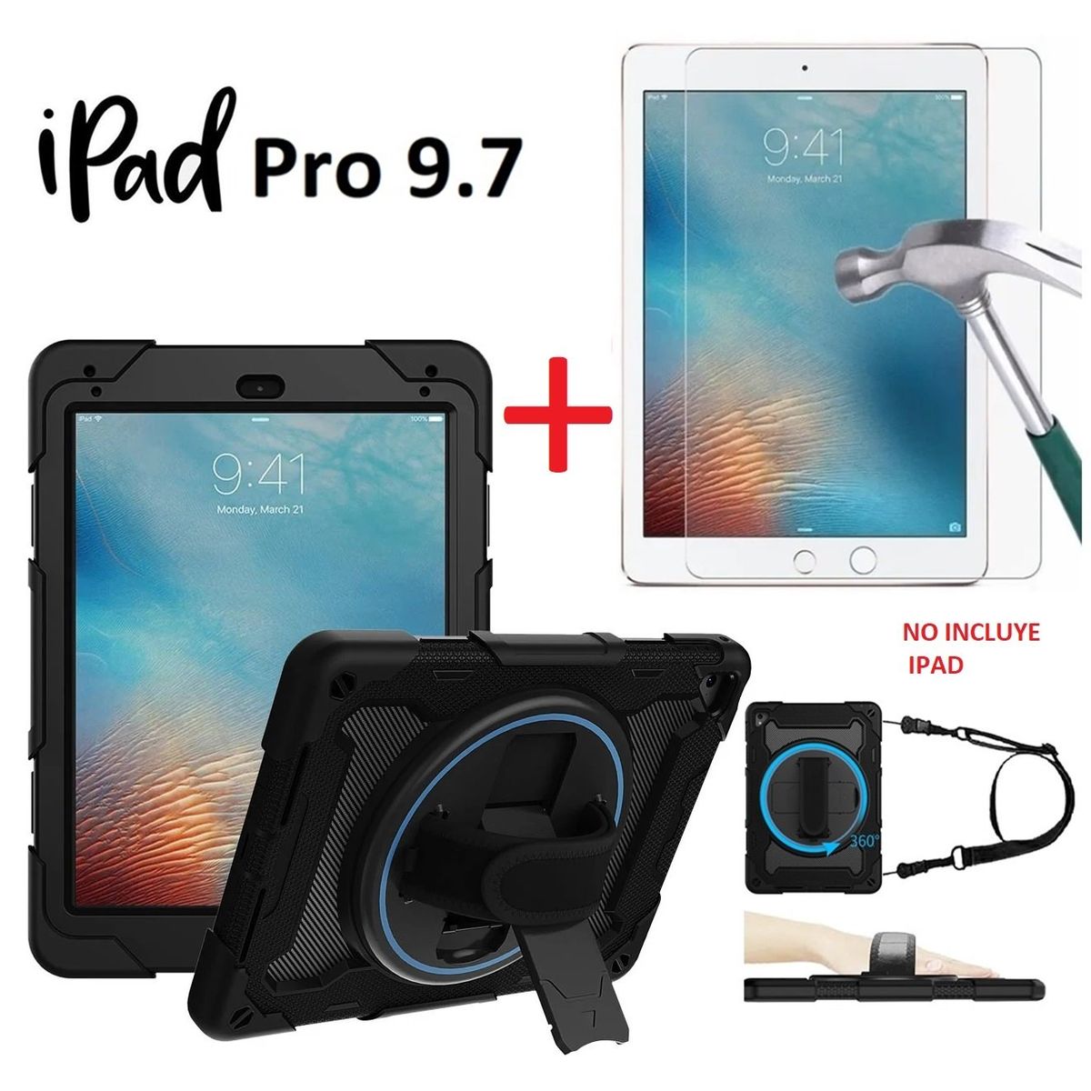 GENERICO - Funda Anti Golpes + Mica Vidrio para iPad Pro 9.7 A1673 A1674 A1675