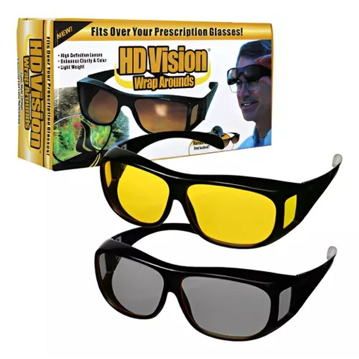 GENERICO - GAFAS DE SOL Y CONDUCCION CON HD 2x1 NEGRO Y AMARILLO