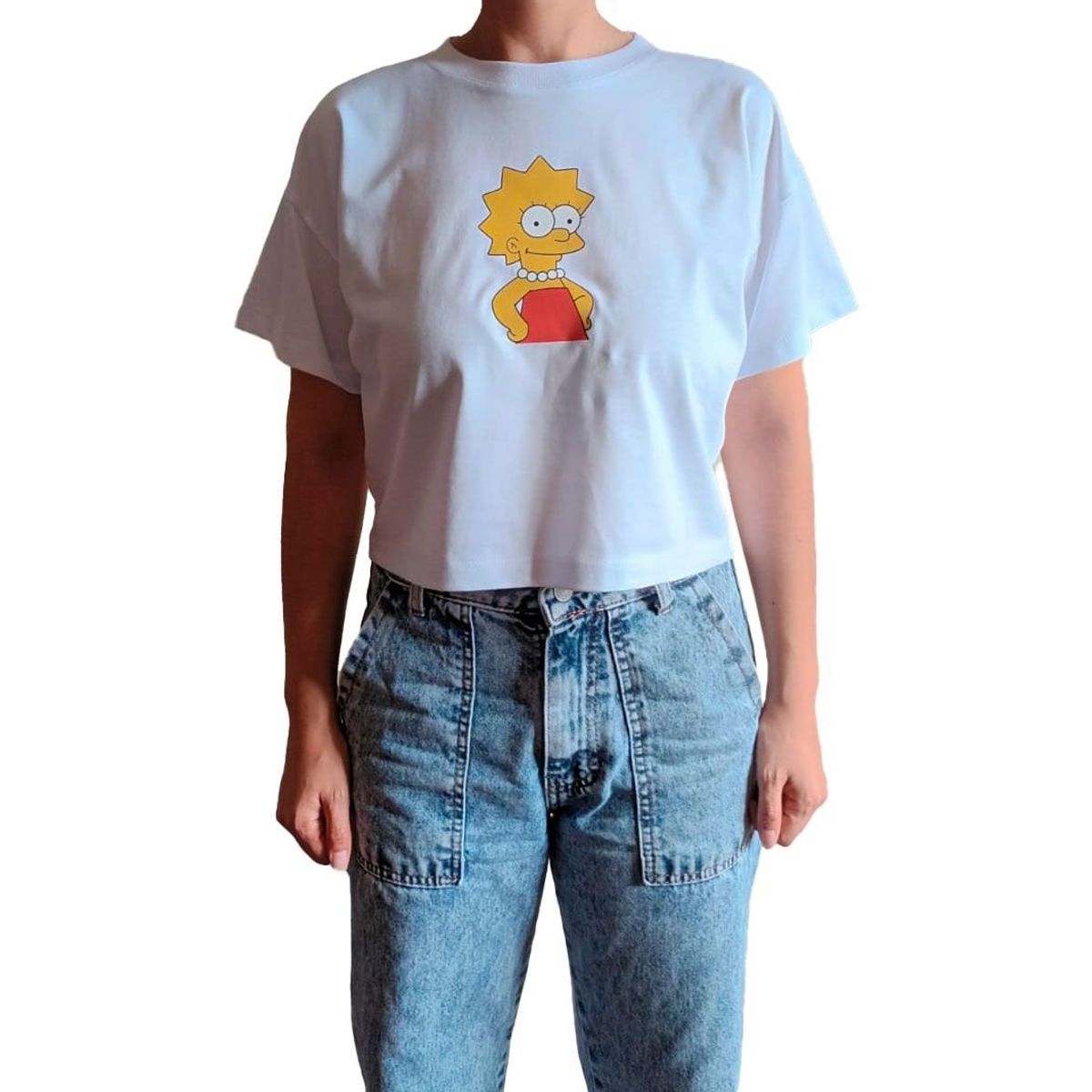 GENERICO - Polo Mujer Crop Top Lisa Simpson - Nathalie Love It - Blanco