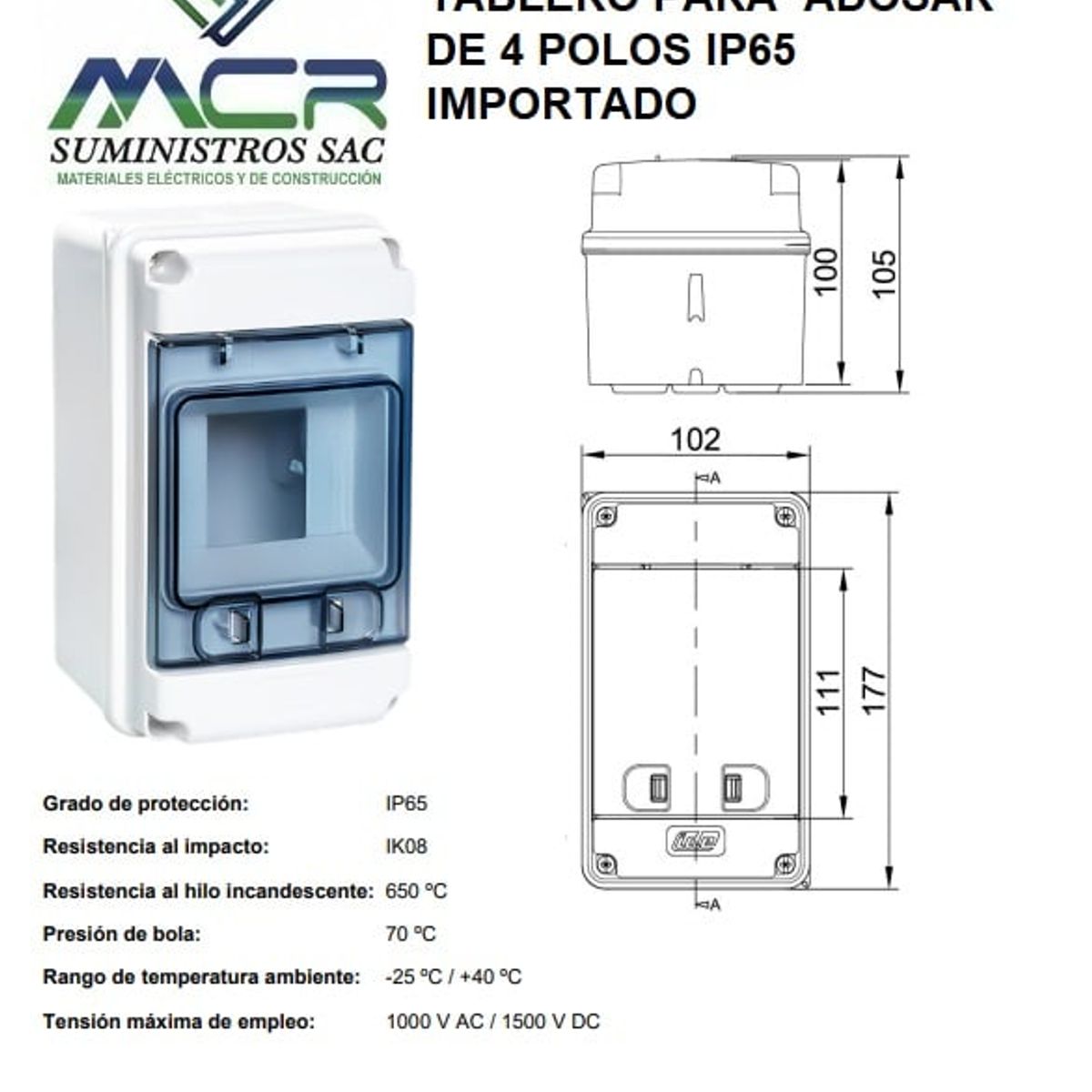 GENERICO - TABLERO PARA  ADOSAR DE 4 POLOS IP65 IMPORTADO