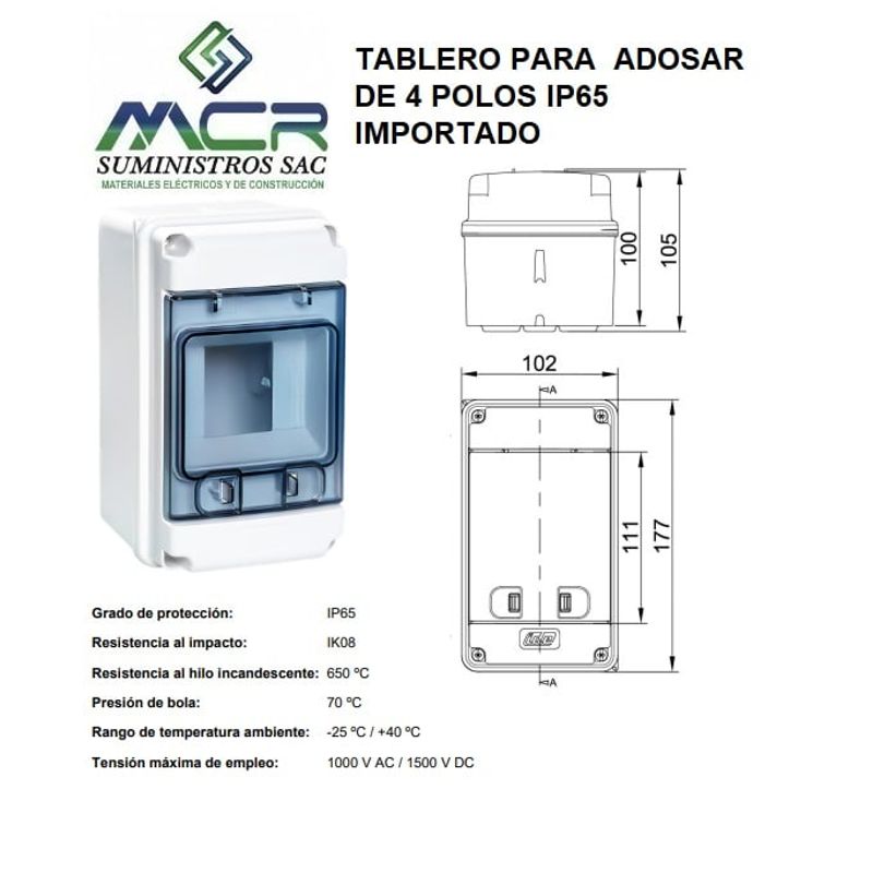 GENERICO - TABLERO PARA  ADOSAR DE 4 POLOS IP65 IMPORTADO