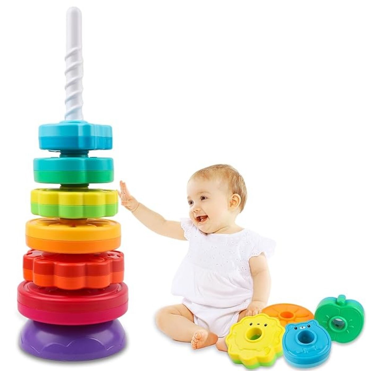 GENERICO - JUGUETE DE APILAMIENTO GIRATORIO DE ARCOIRIS