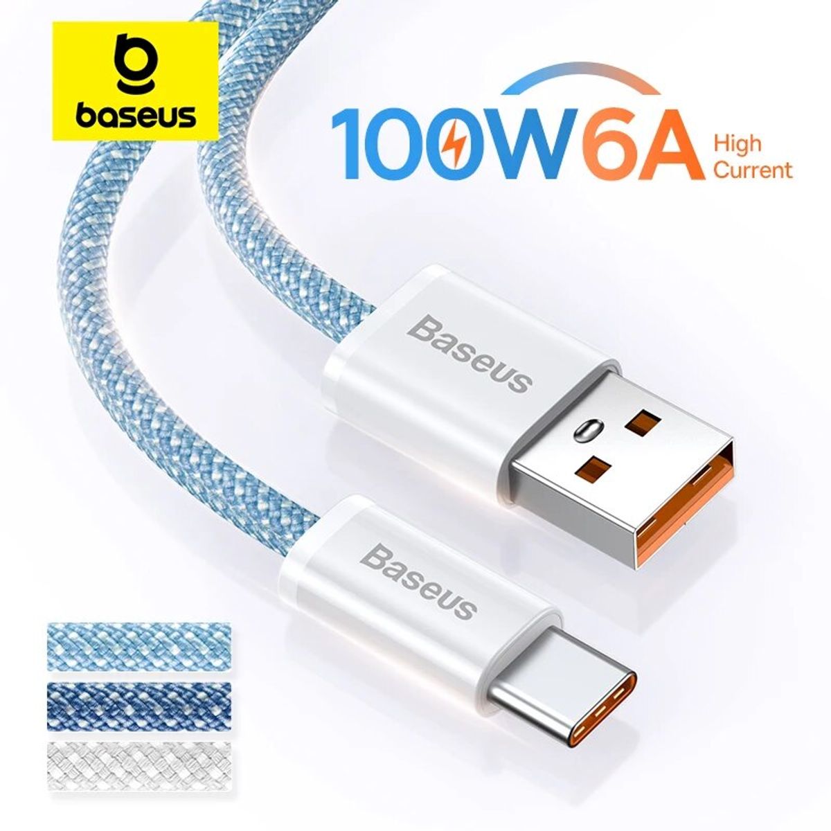 BASEUS - CABLE BASEUS USB  A - USB C - 100W - CARGA RAPIDA - 1MT - AZUL CLARO