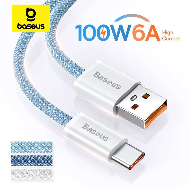 BASEUS - CABLE BASEUS USB  A - USB C - 100W - CARGA RAPIDA - 1MT - AZUL CLARO