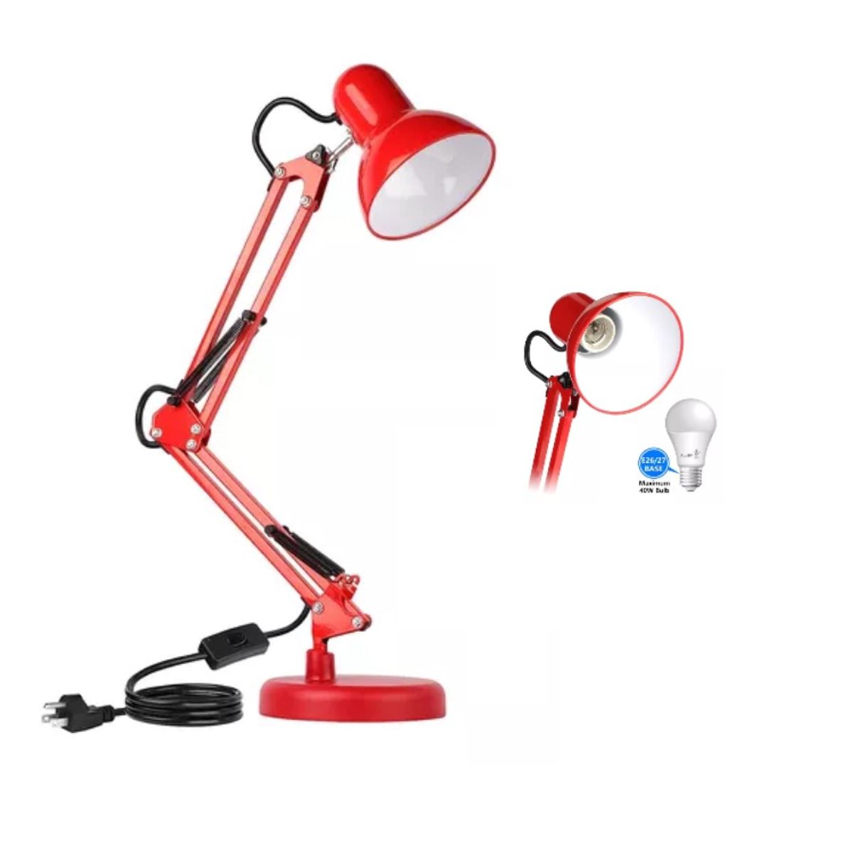 GENERICO - Lámpara Led Escritorio o Mesa Con Brazo Ajustable Regulable Rojo