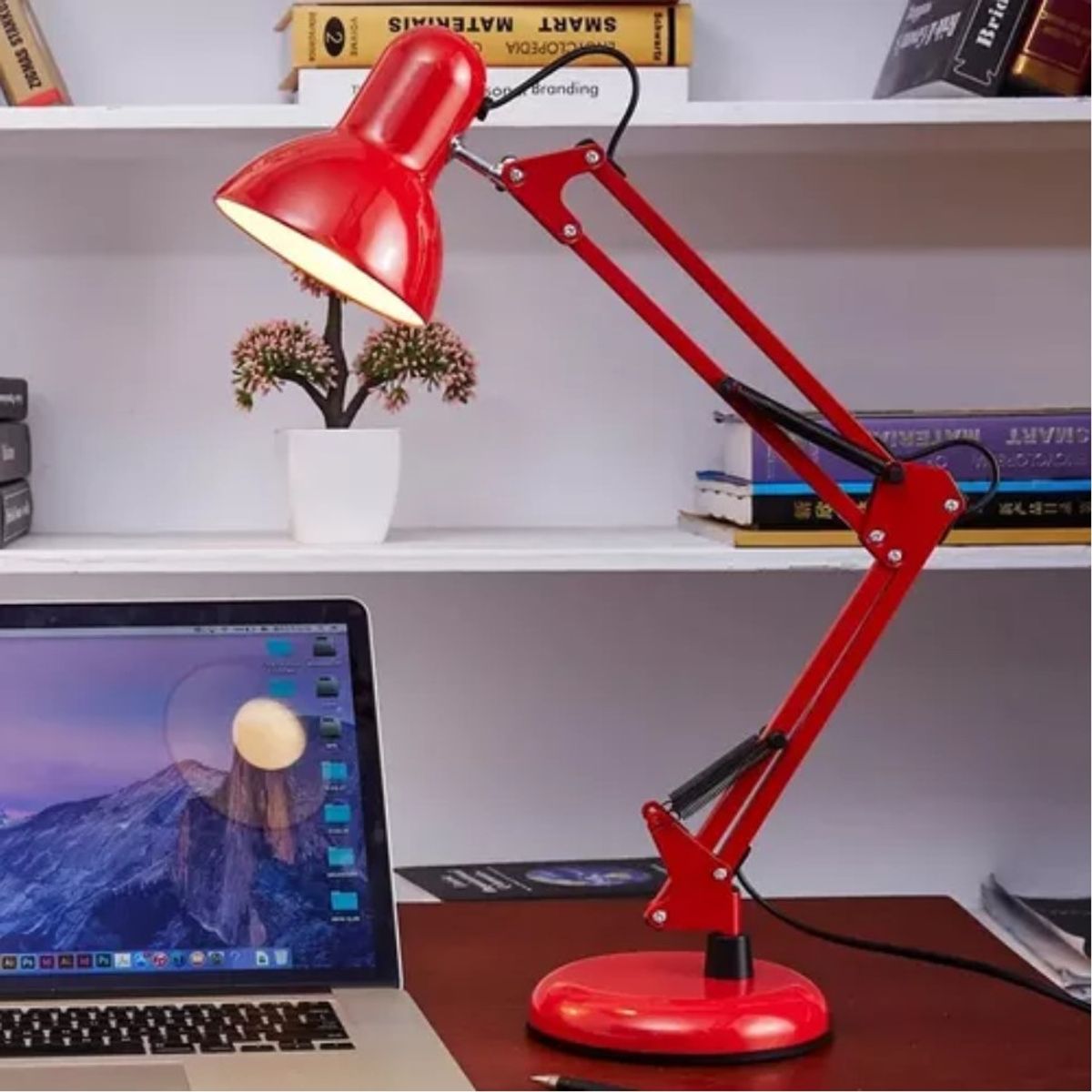 GENERICO - Lámpara Led Escritorio o Mesa Con Brazo Ajustable Regulable Rojo