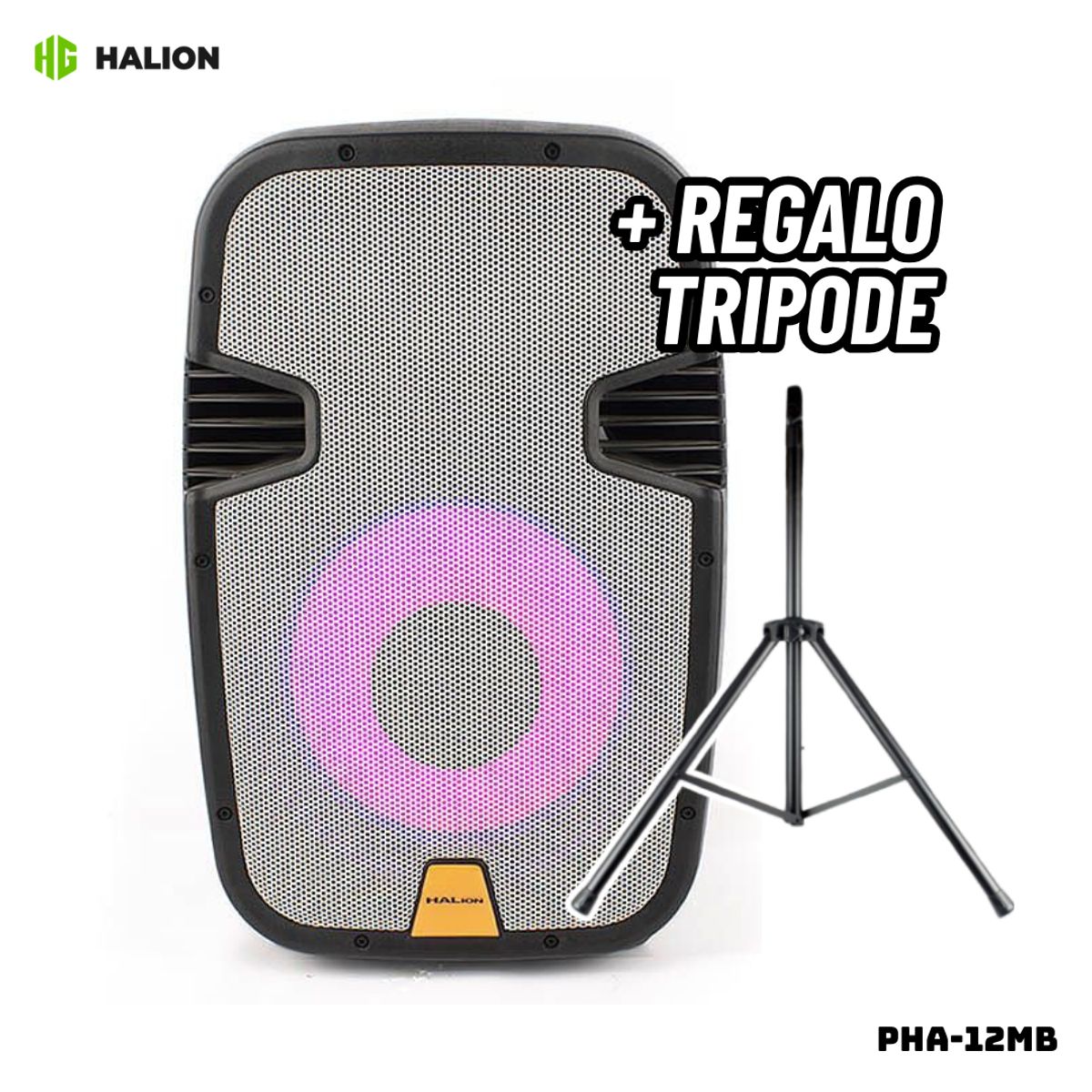 HALION - PARLANTE ACTIVO HALION 1500W 2UHF MIC BATERIA - PHA-12MB + TRIPODE