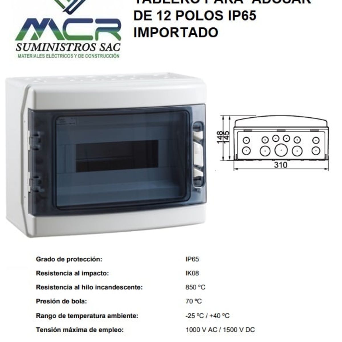 GENERICO - TABLERO PARA  ADOSAR DE 12 POLOS IP65 IMPORTADO