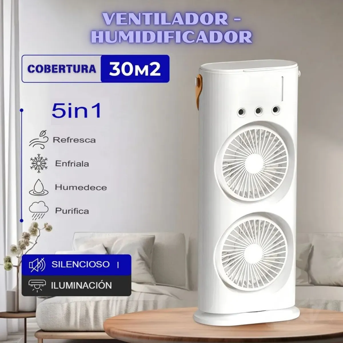 GENERICO - VENTILADOR DOBLE AIRE FRIO Y HUMIDIFICADOR CON CONTROL REMOTO CON USB