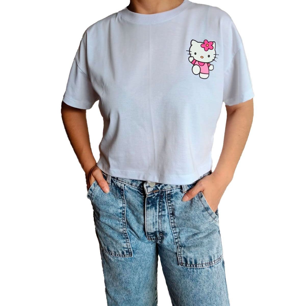 GENERICO - Polo Mujer Crop Top KITTY - Nathalie Love It - Blanco