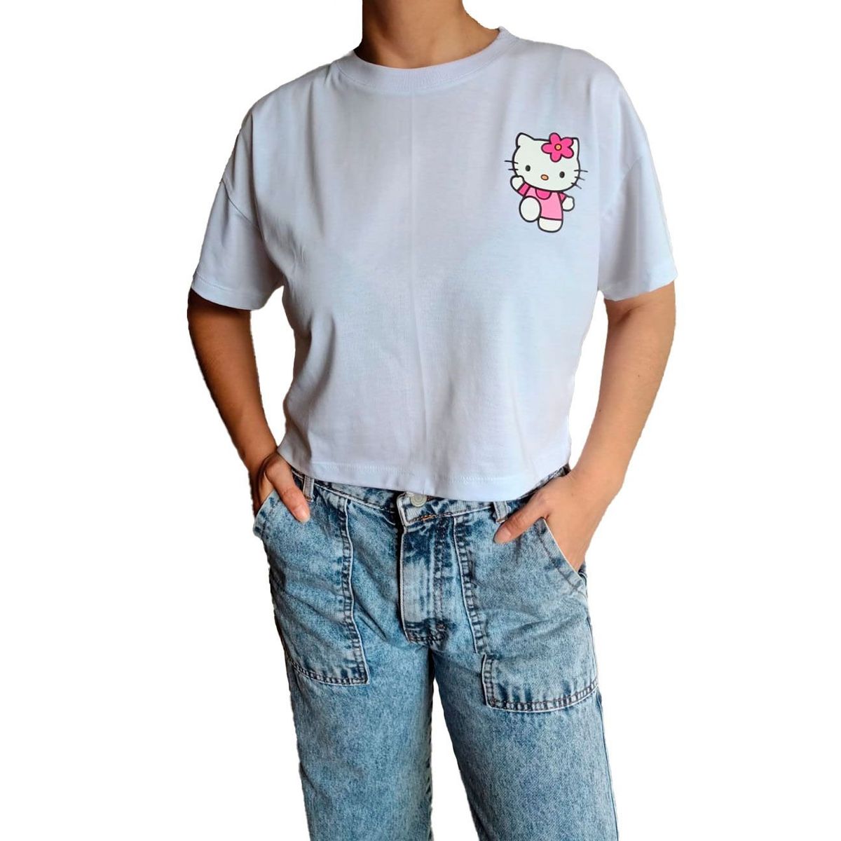 GENERICO - Polo Mujer Crop Top KITTY - Nathalie Love It - Blanco