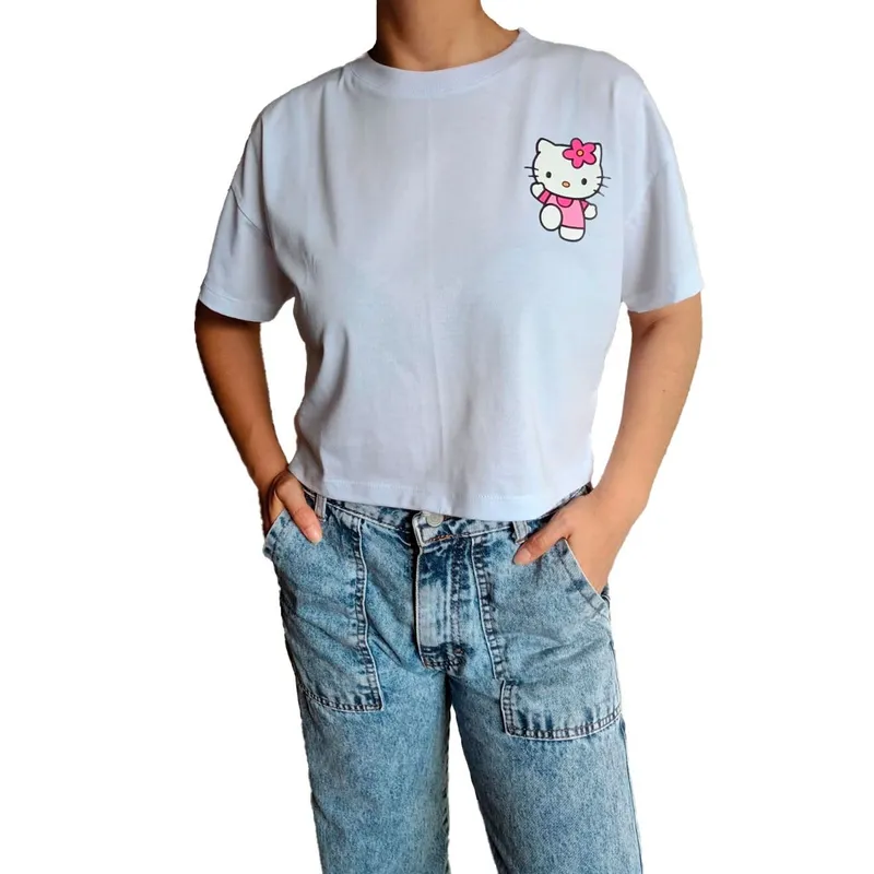 GENERICO - Polo Mujer Crop Top KITTY - Nathalie Love It - Blanco