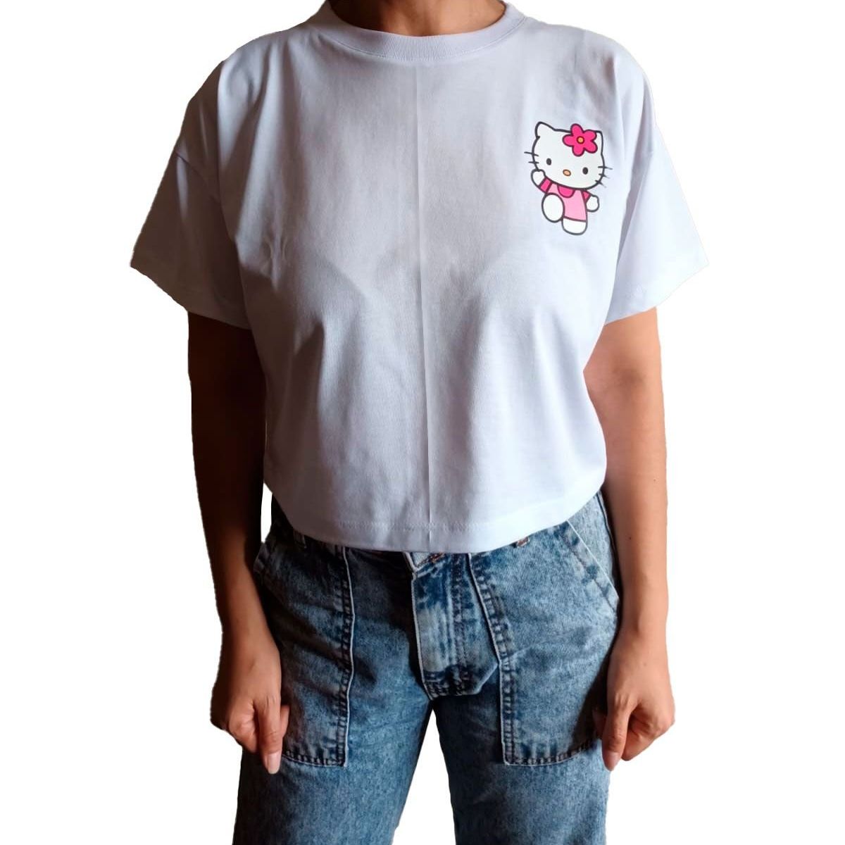 GENERICO - Polo Mujer Crop Top KITTY - Nathalie Love It - Blanco