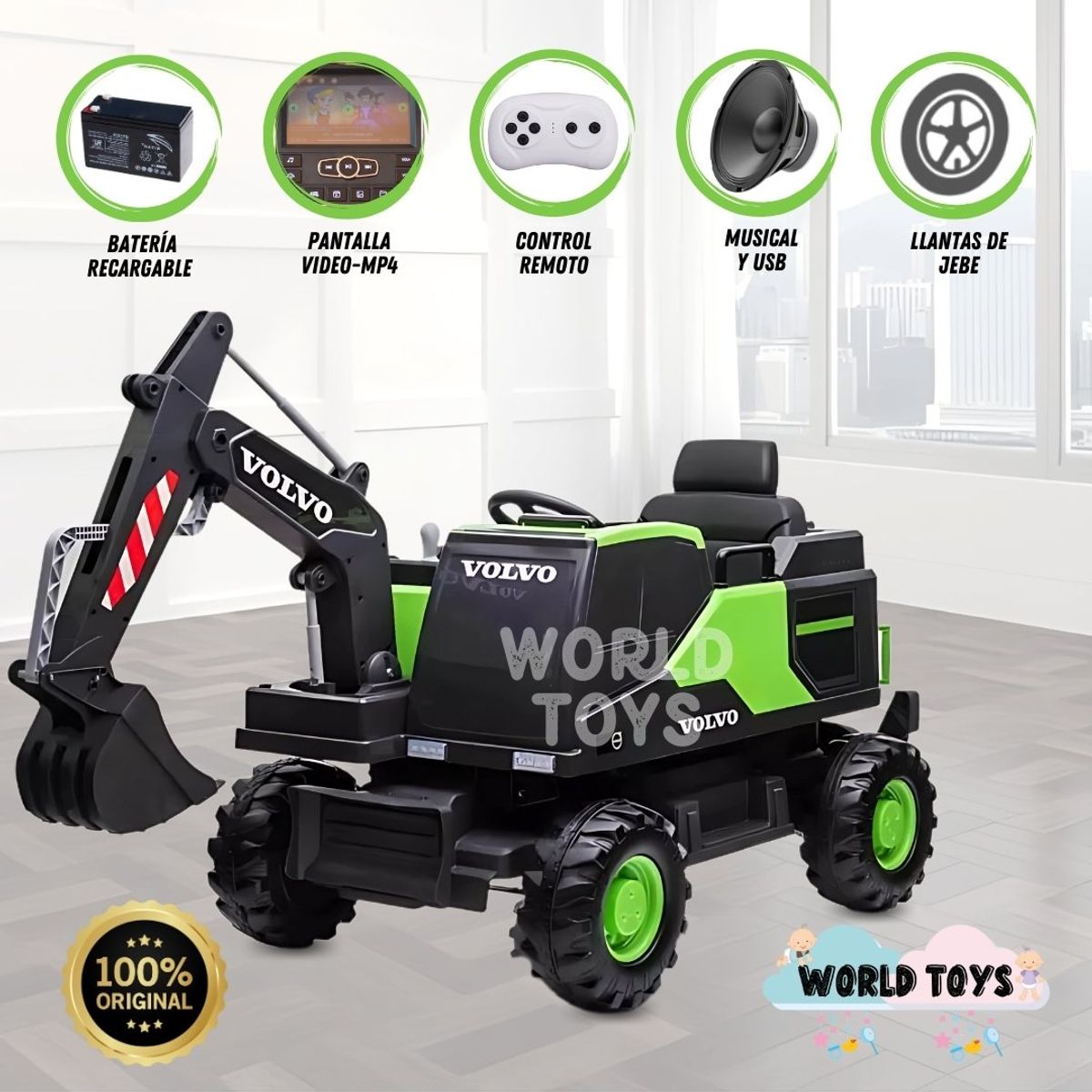 VOLVO - CARRO A BATERÍA EXCAVADORA VOLVO Y PANTALLA MP4 Green