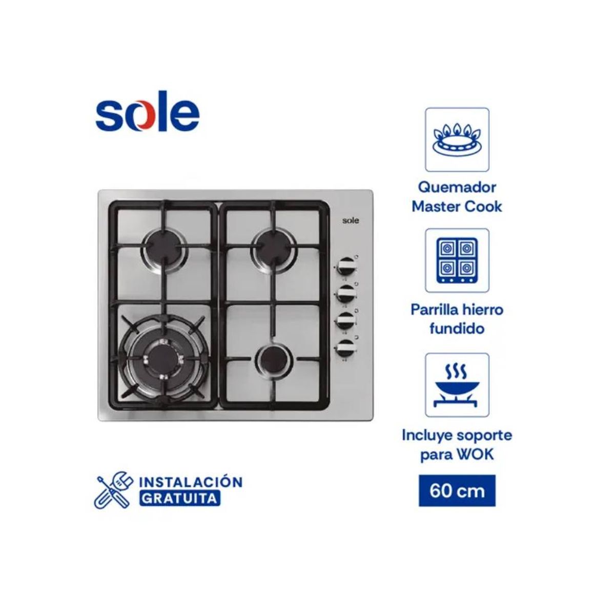 SOLE - Cocina a Gas Empotrable Sole SOLCO036 4 Hornillas