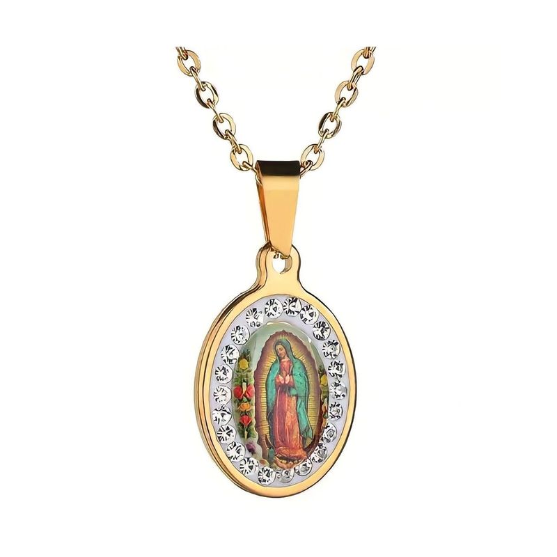 GENERICO - Collar Virgen de Guadalupe Medalla Dorada plateado Mujer Acero Inoxidable