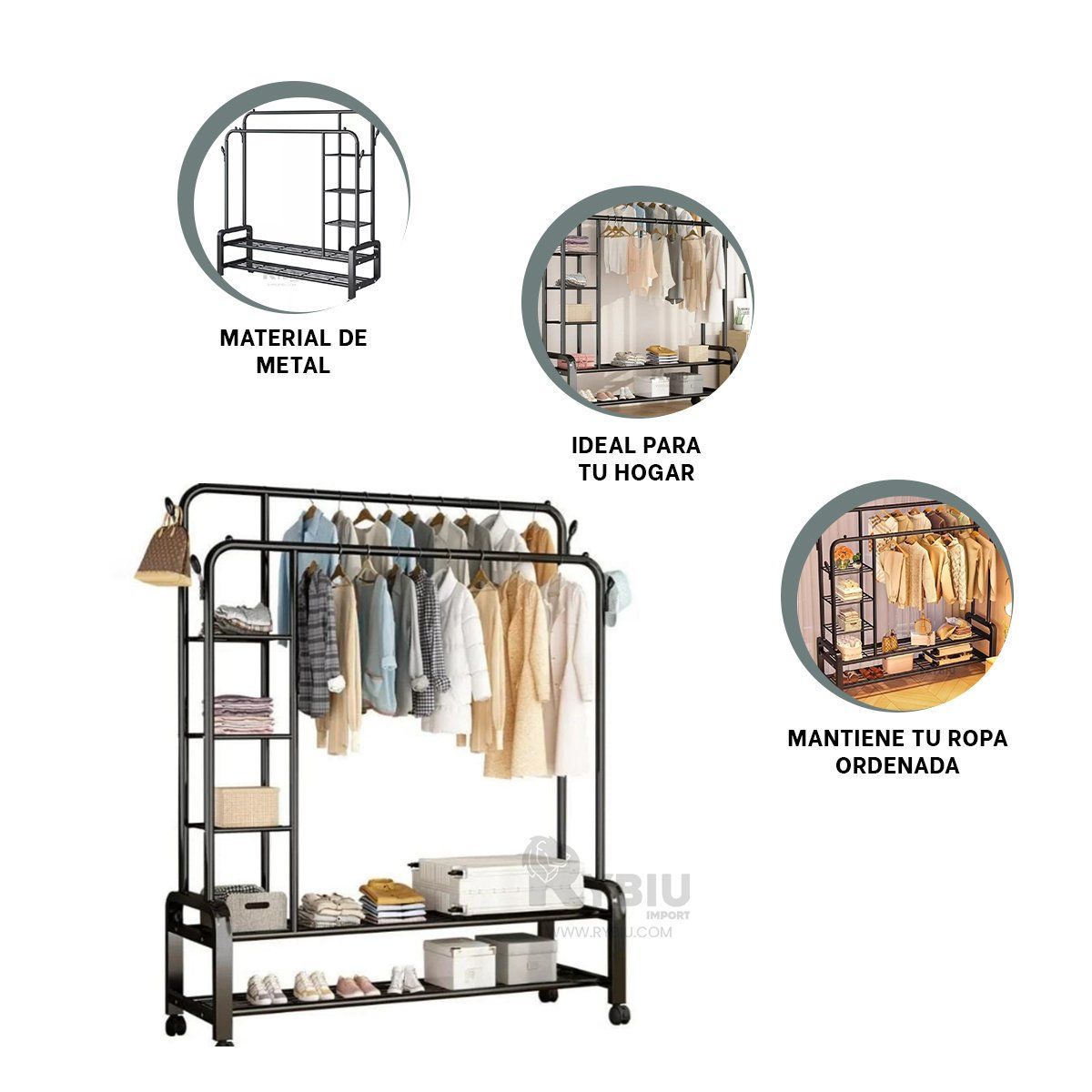 RYBIU IMPORT - Soporte con Compartimentos Negro Y+Regalo Ligas para Peinar