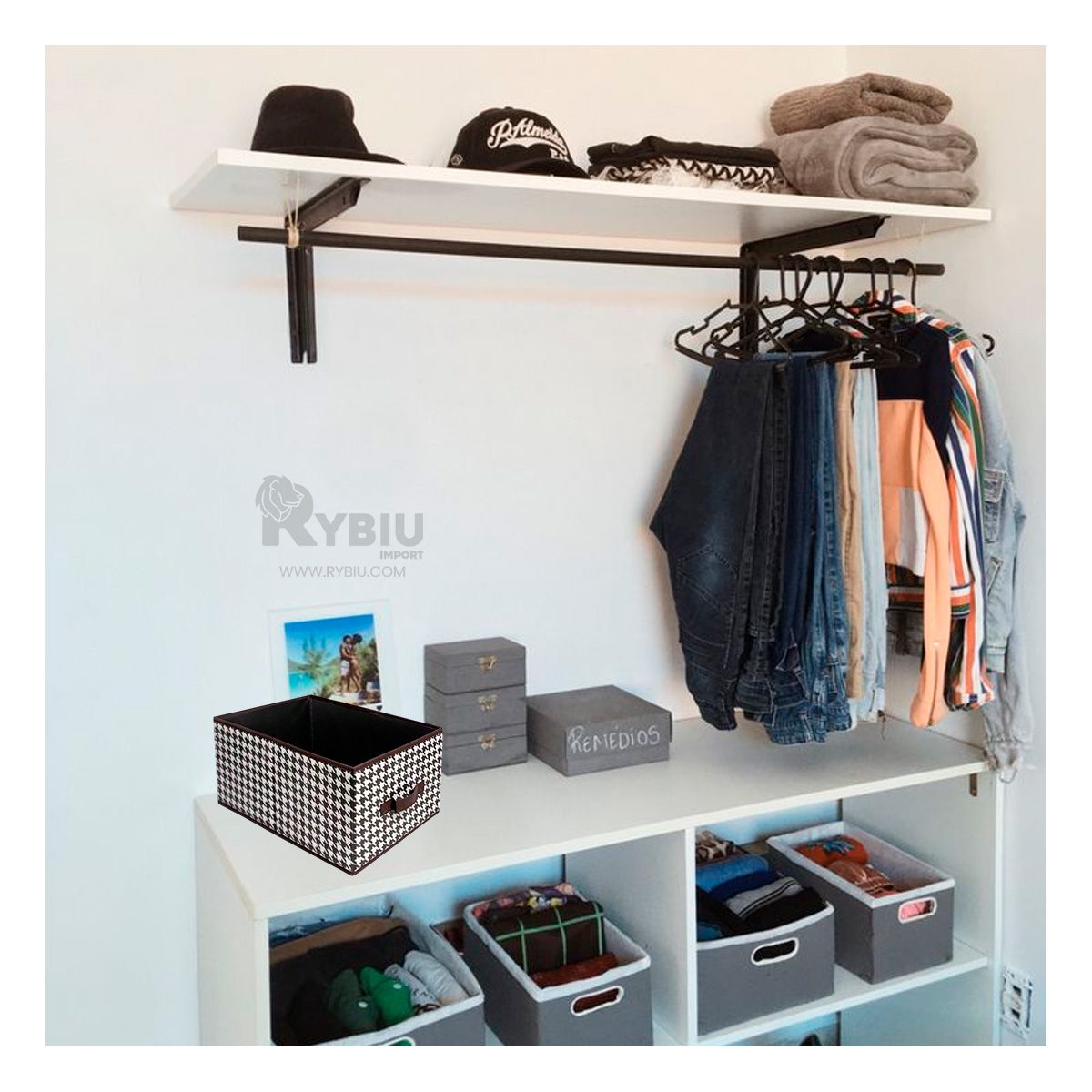RYBIU IMPORT - Contenedor de Tela con Asas 47x28x20 Marro Y+Ligas de Regalo
