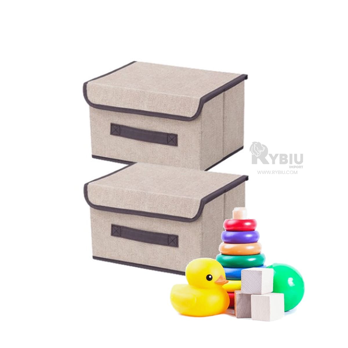 GENERICO - Cajon Elegante de 25x19x16 Beige Y+Banderitas Adhesivas