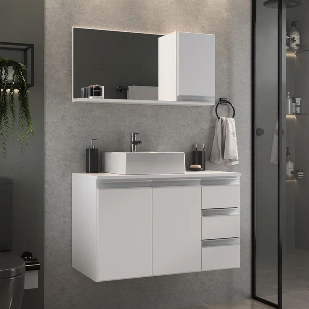 GENERICO - Pack Mueble de Baño y Espejo Takahito Blanco R&R MUEBLES