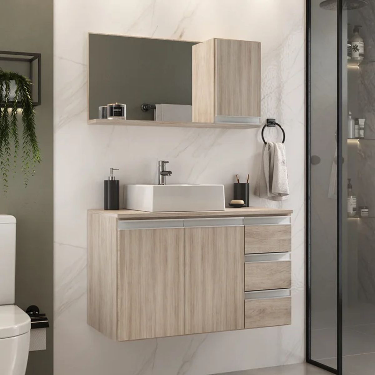 GENERICO - Pack Mueble de Baño y Espejo Takahito Manzano R&R MUEBLES