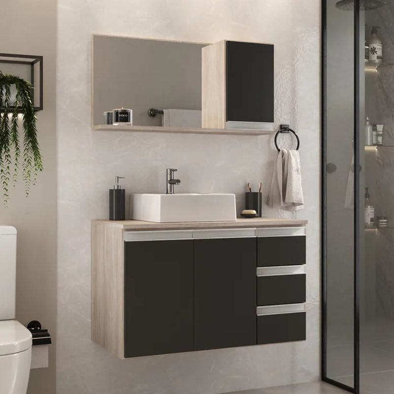 GENERICO - Pack Mueble de Baño y Espejo Takahito Manzano y Negro R&R MUEBLES
