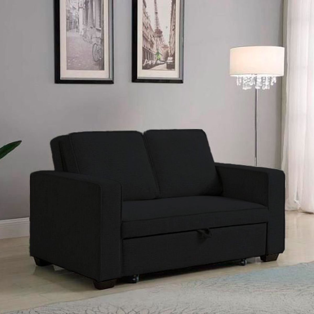 BARAKA HOME - Sofá Cama Skopie con 2 Almohadas 1.5 Plz - Negro