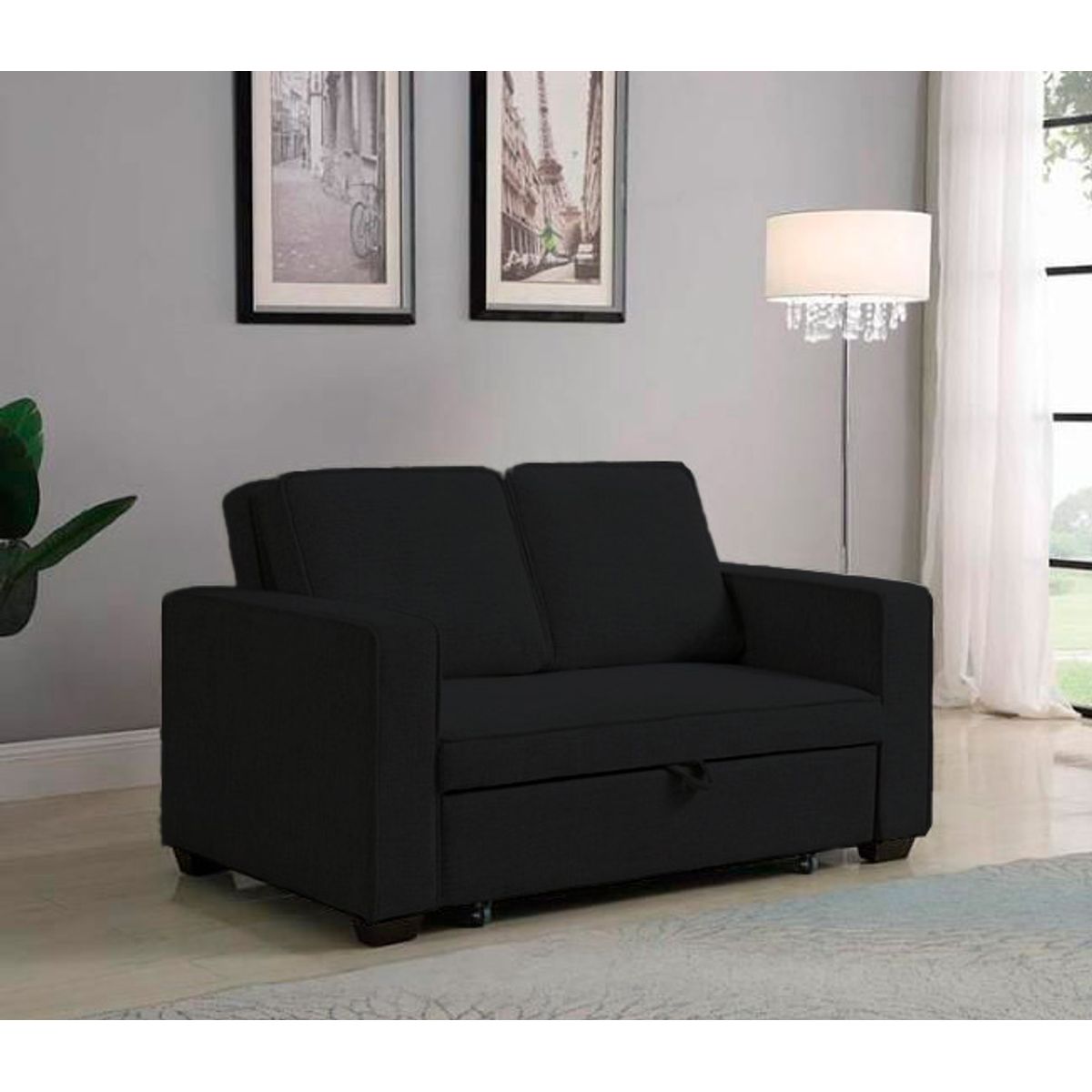 BARAKA HOME - Sofá Cama Skopie con 2 Almohadas 1.5 Plz - Negro