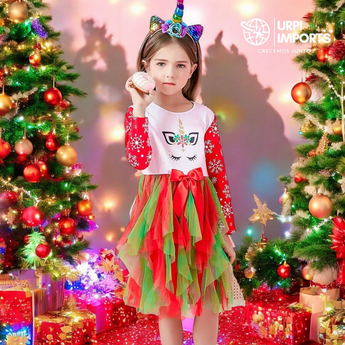 GENERICO - VESTIDO PARA NIÑA NAVIDAD DOBLE TULL