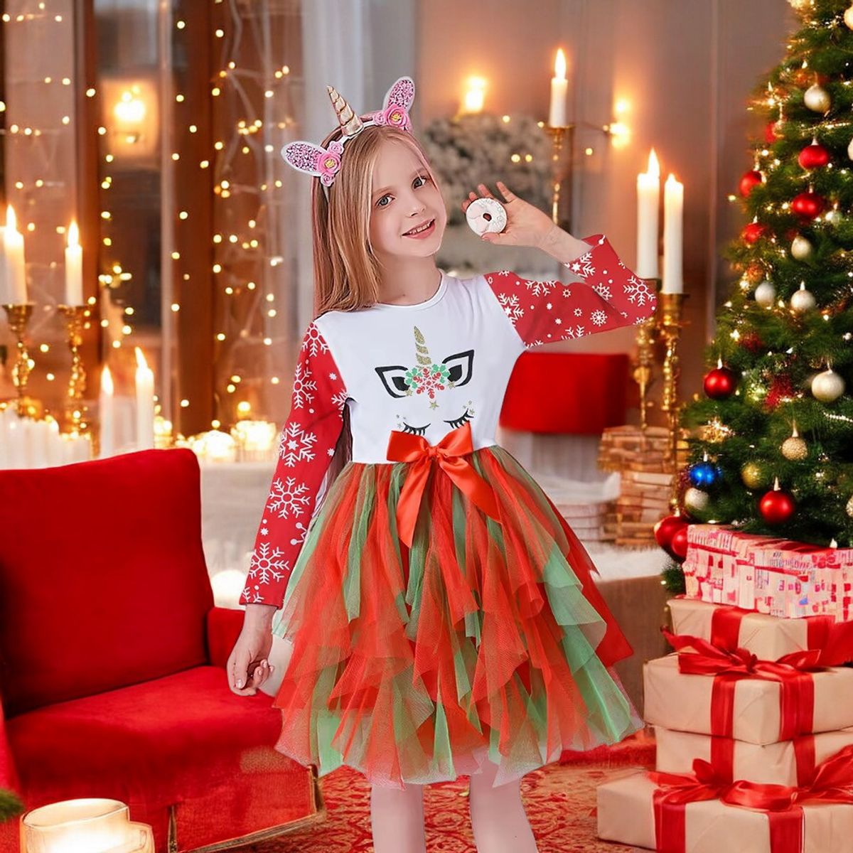 GENERICO - VESTIDO PARA NIÑA NAVIDAD ROJO