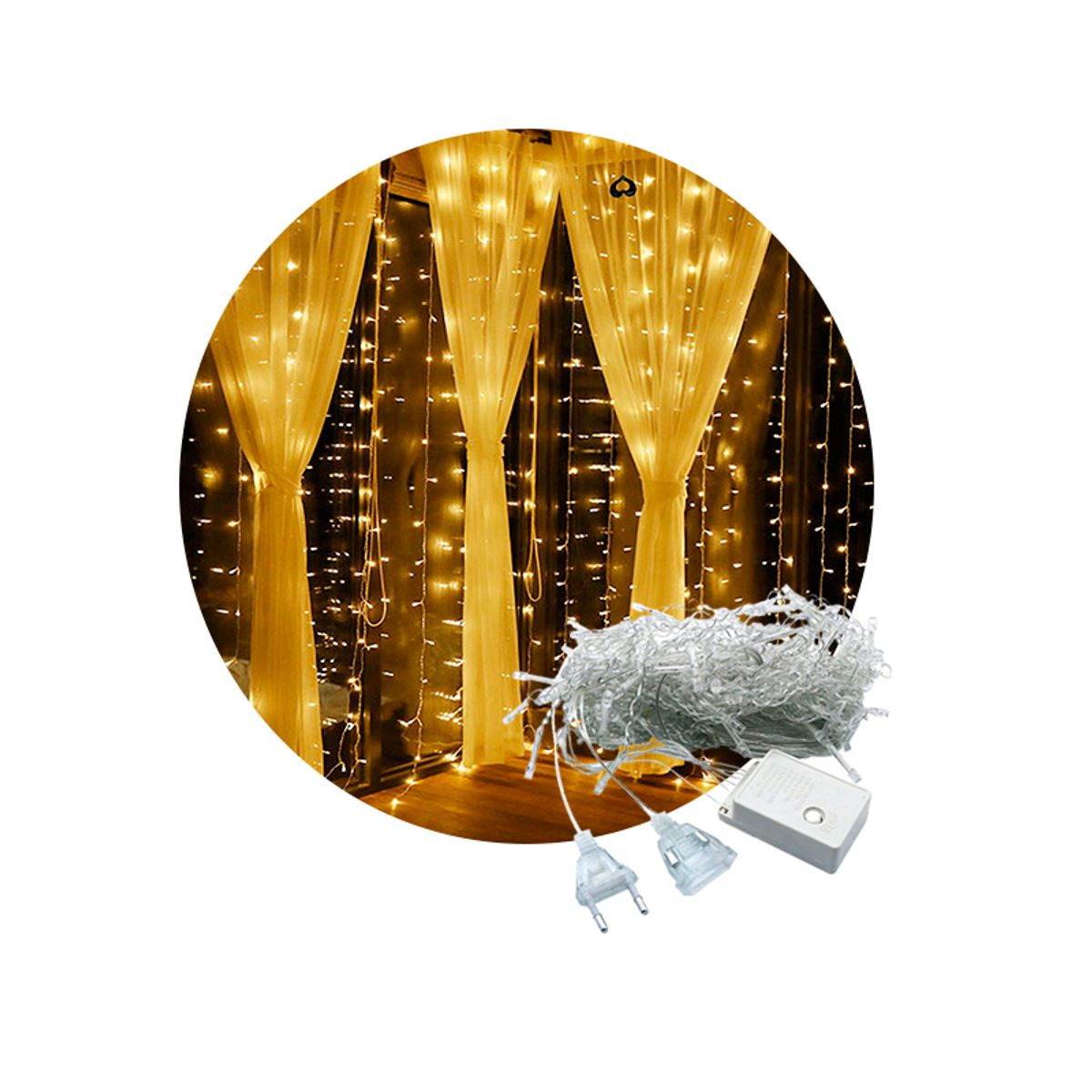 GENERICO - Cortina de Luces led Ambar Tamaño 3 x 3 Festivales Año Nuevo