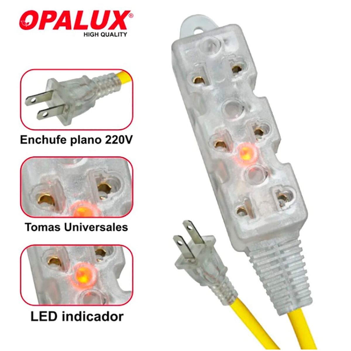 OPALUX - Extensión Vulcanizada para CASA OFICINA 10 Metros OPALUX 3 Tomas