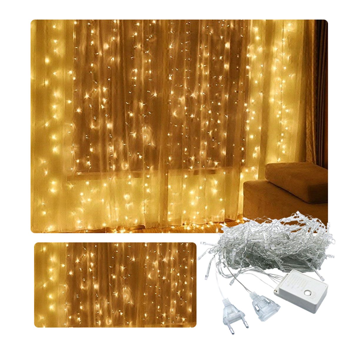 GENERICO - Luces led Cortina Amarilla 3 x 3 Navidad año nuevo