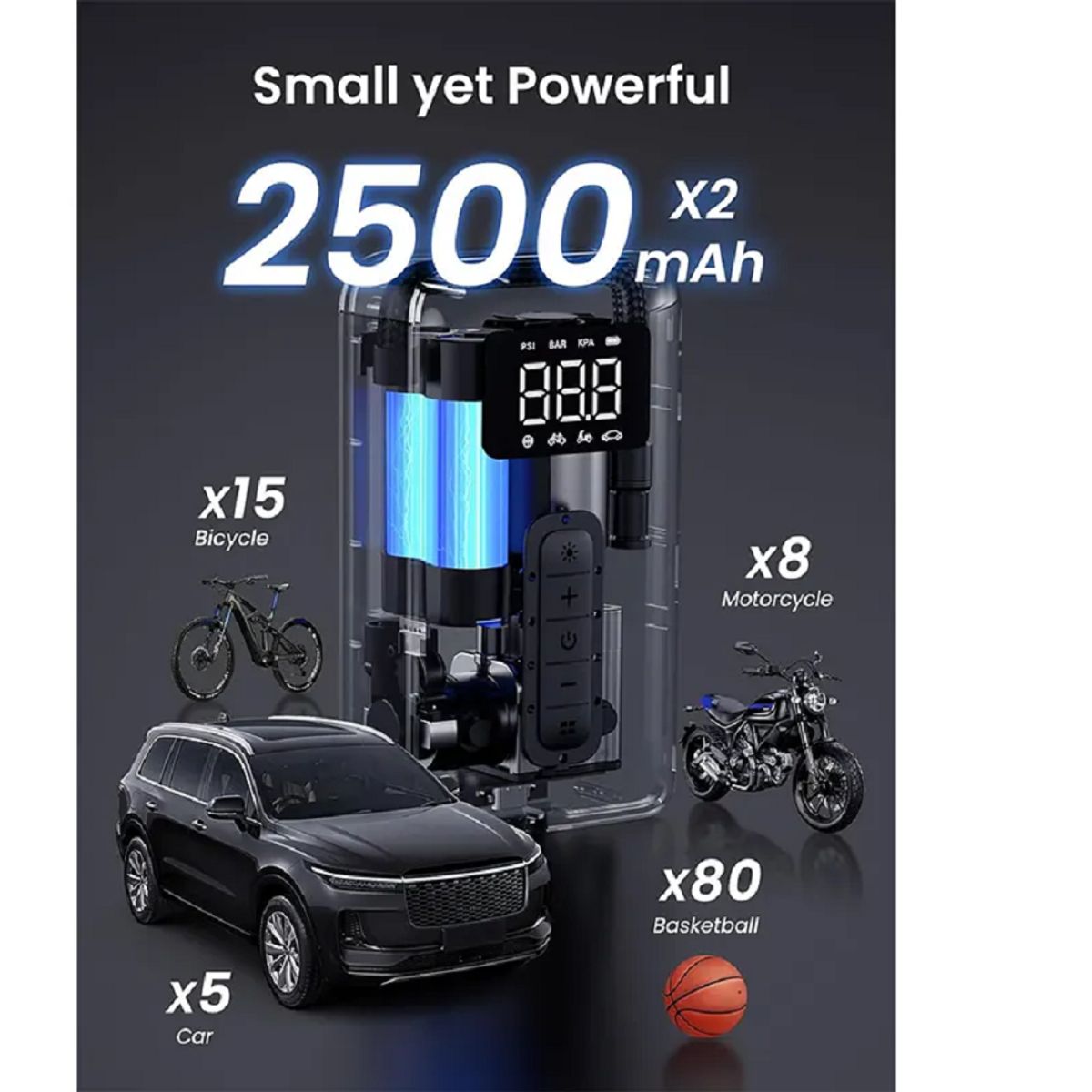 UGREEN - Inflador Compresor Aire Portatil Llanta Ugreen Cd259 Batería
