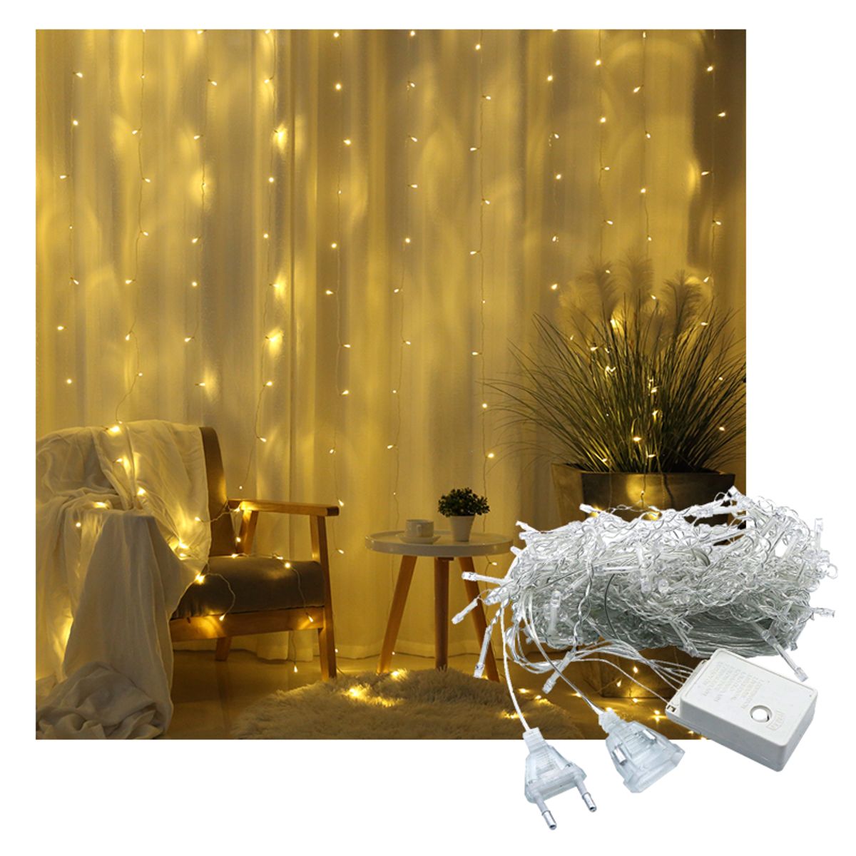 GENERICO - Cortina Luces led Amarillo de 3 x 3 Pascua Navidad