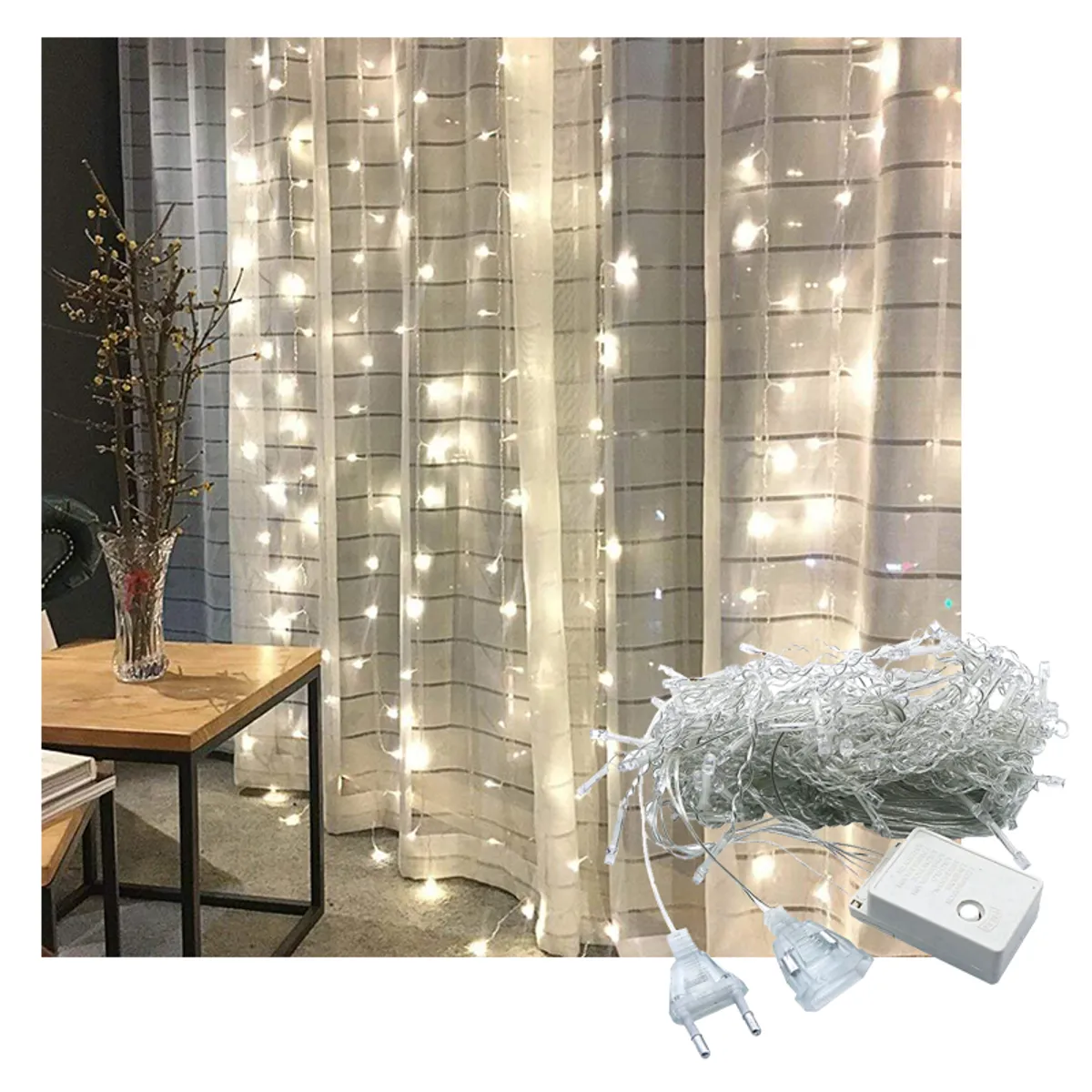 GENERICO - Cortina Luces led Blancas de 3 x 3  Año Nuevo Navidad