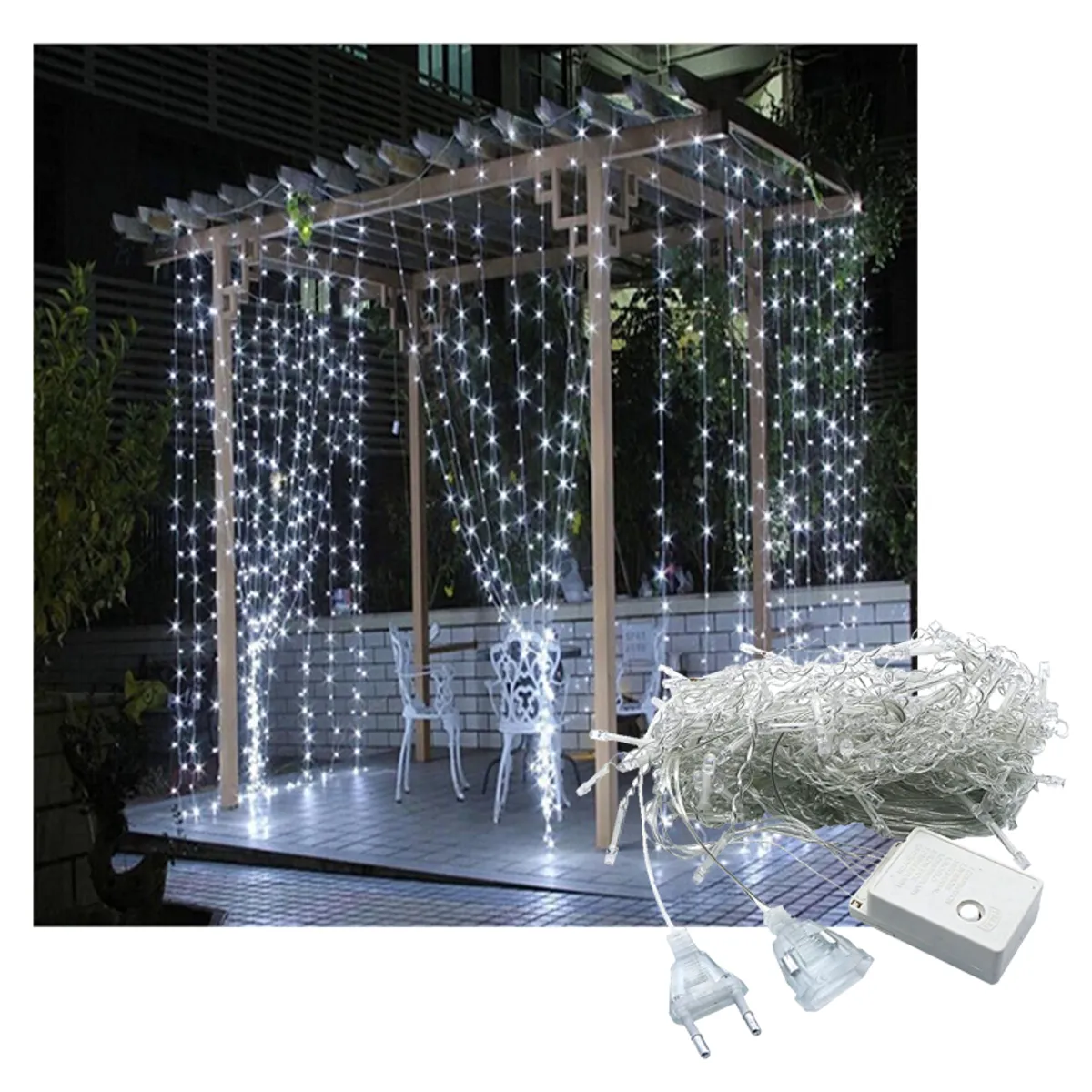 GENERICO - Cortina Luces led Blancas de 3 x 3  Año Nuevo Navidad