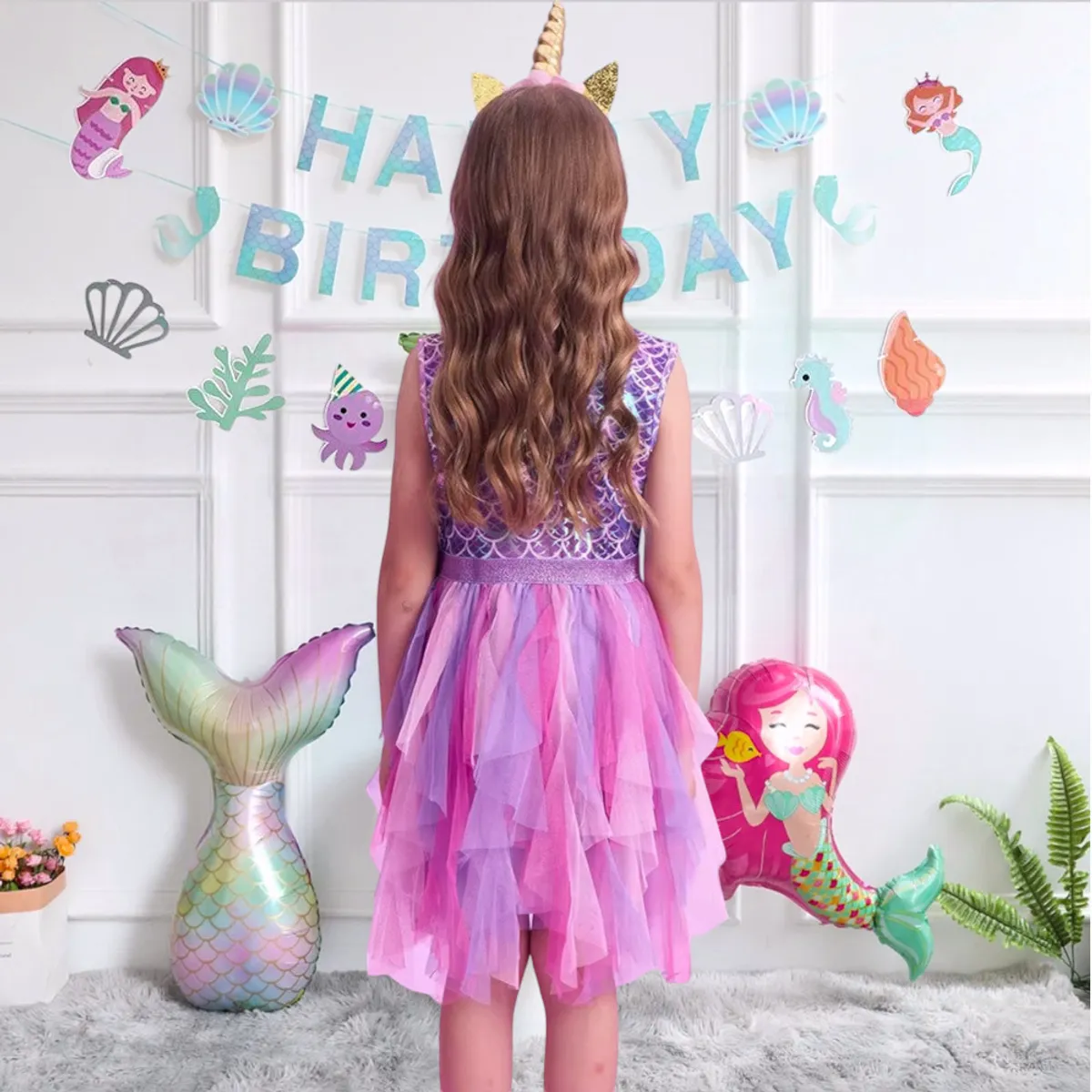 GENERICO - VESTIDO   PARA NIÑA DE SIRENA MANGA CORTA