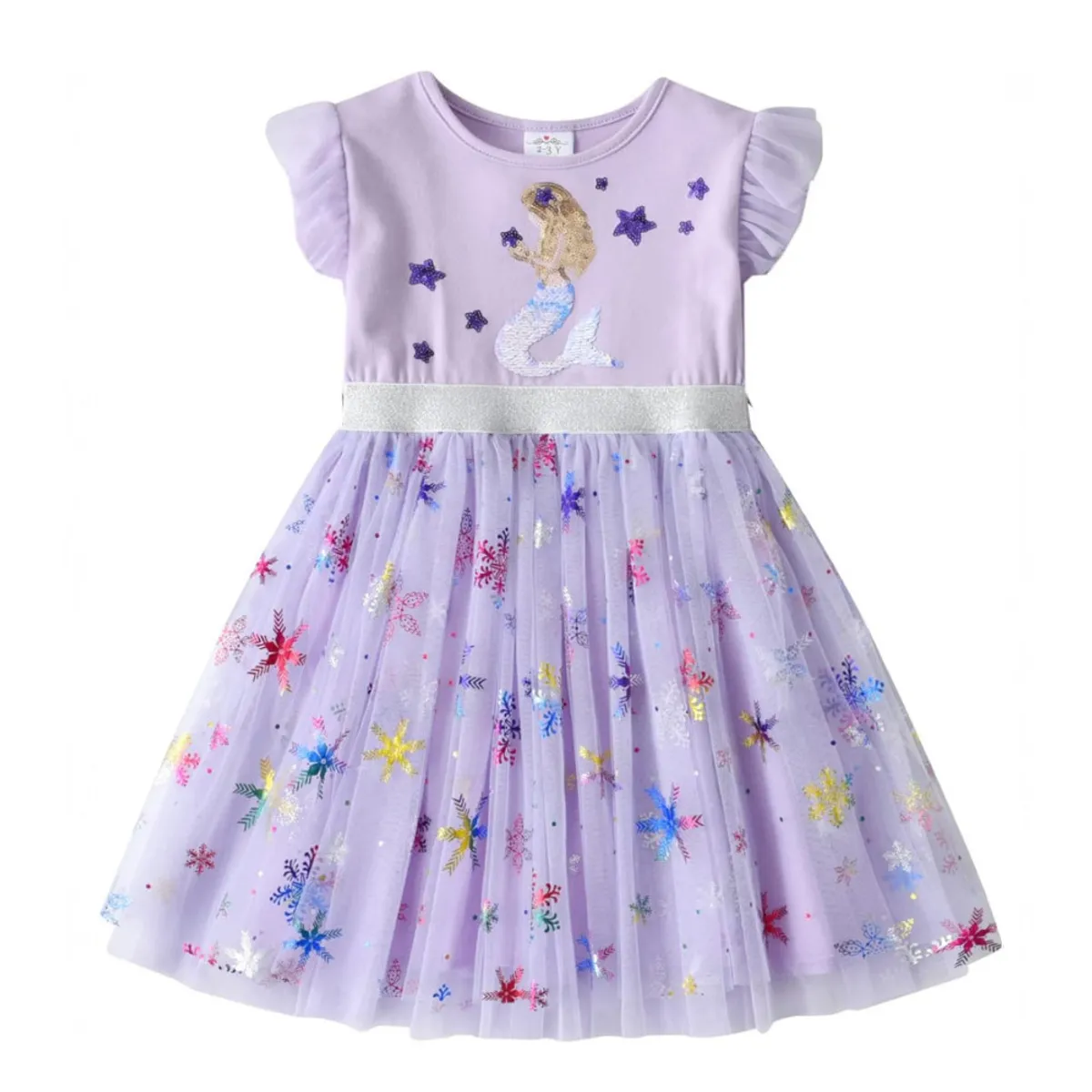 GENERICO - VESTIDO PARA NIÑA DE SIRENA MANGA CORTA LILA