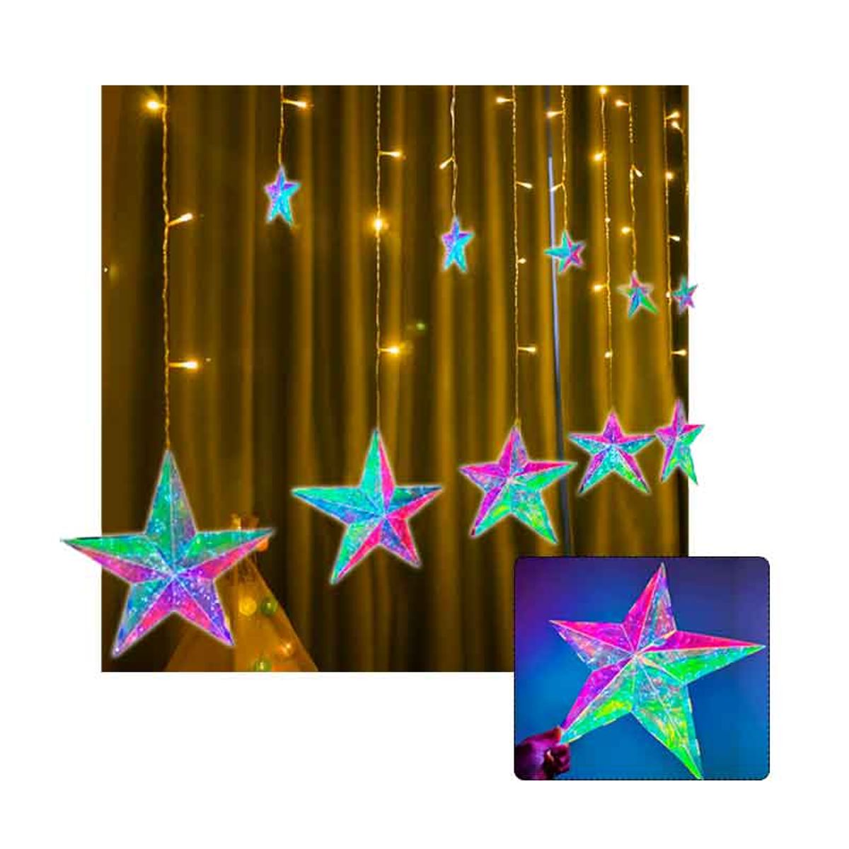 GENERICO - Luces led CASCADA  Amarillas Modelo Estrellas por 3mts