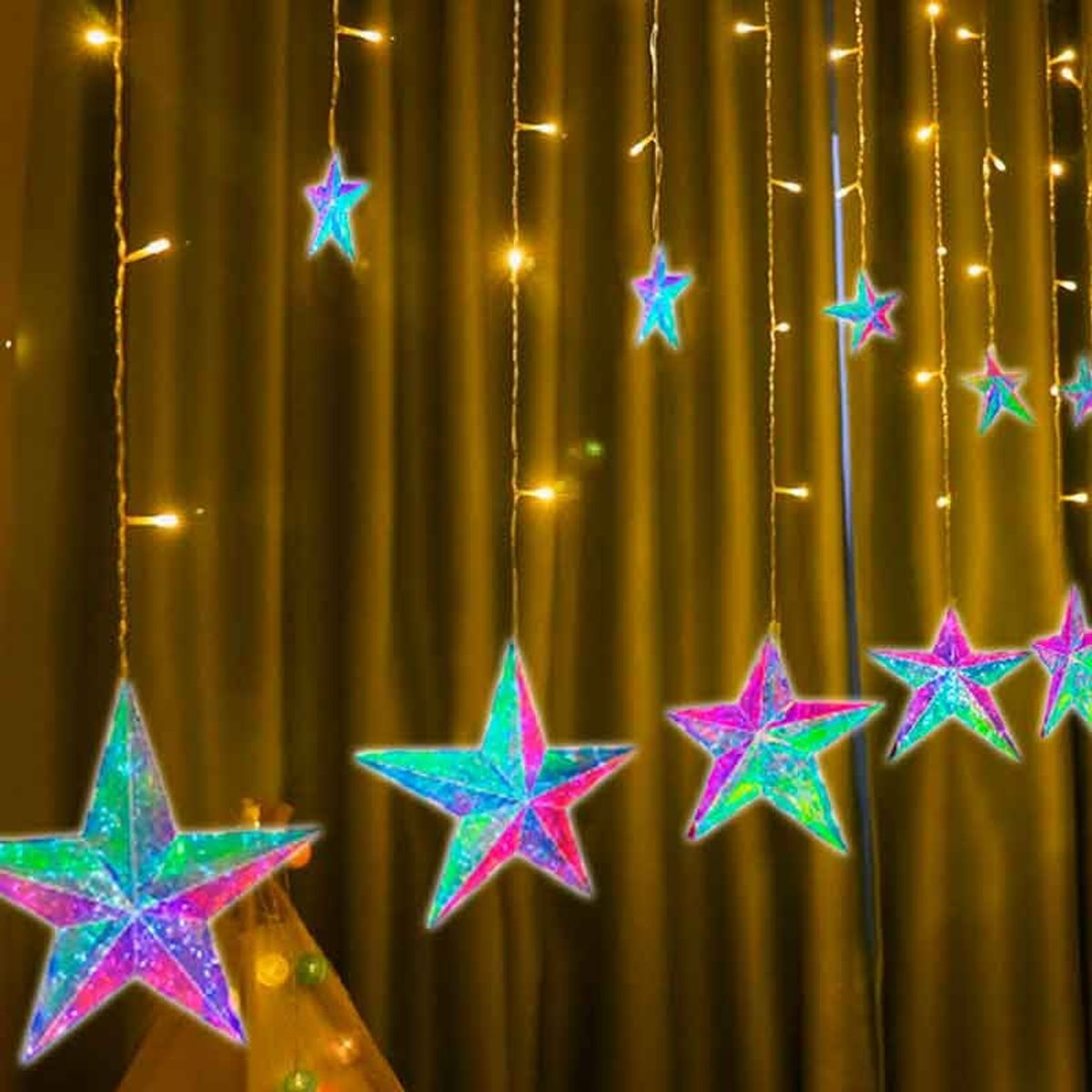 GENERICO - CASCADA Estrella Iridiscente Prismática 3mts - Luces AMARILLAS