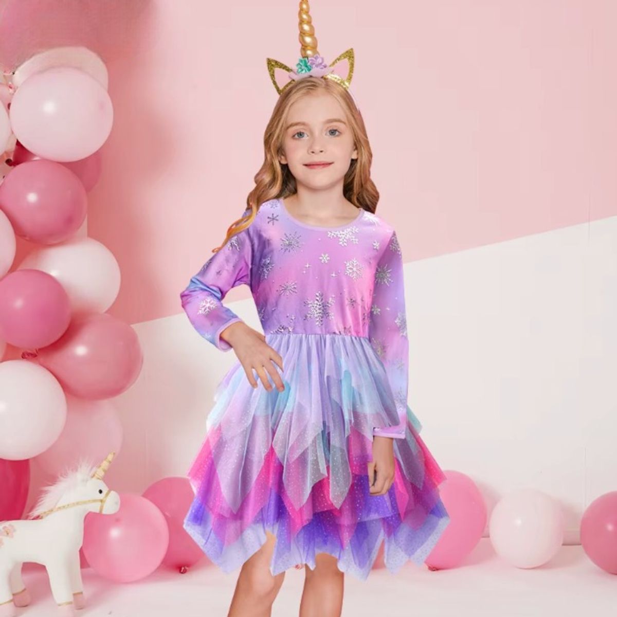 GENERICO - VESTIDO PARA NIÑA DE SIRENA MANGA LARGA LILA