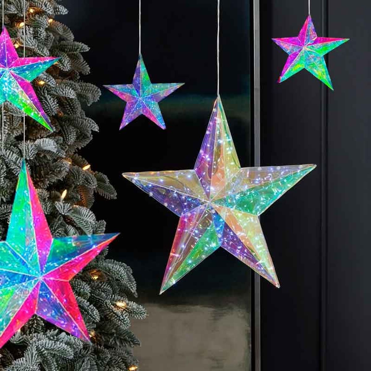 GENERICO - CASCADA Estrella Iridiscente PRISMÁTICA 3mts Luces AMARILLAS