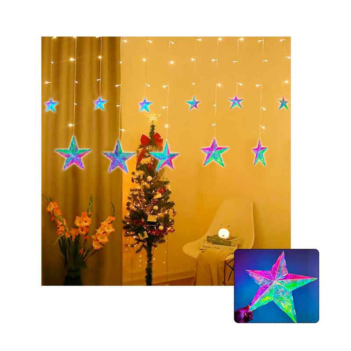 GENERICO - CASCADA Estrella Iridiscente PRISMÁTICA 3mts Luces AMARILLAS