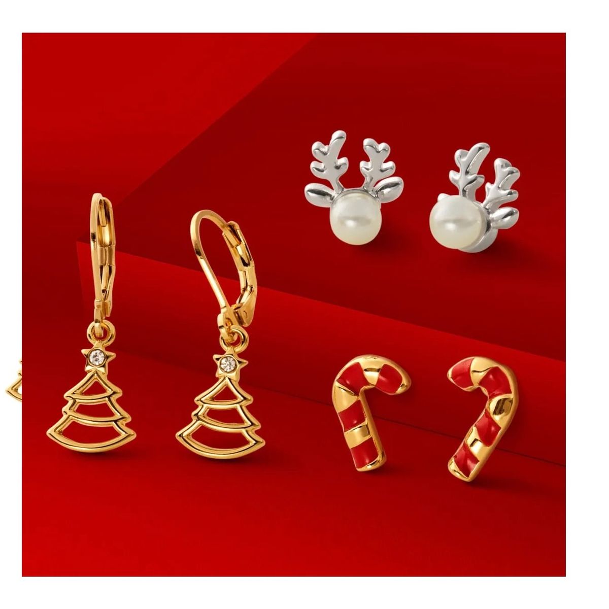 ESIKA - Set Aretes x3 Dulce Navidad - Finart de Esika con baño de oro de 24k